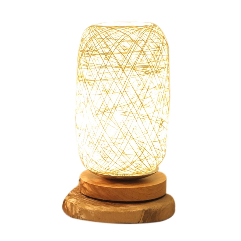 

BMBY-USB LED Table Lamps Wooden Dimmable Rattan Ball Bulb Home Decor Cream Color