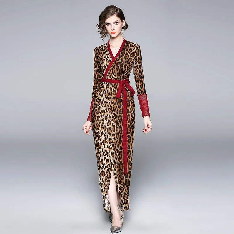 Женское платье Кардиган с длинным рукавом мягкое облегающее леопардовым принтом