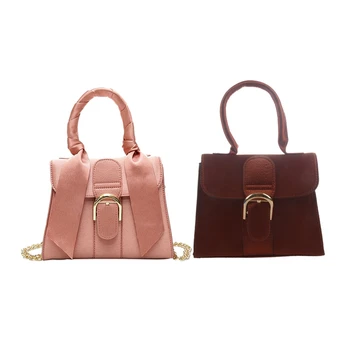

LJL-2 Pcs European Style Handbags Velvet Women Bag Bow Tie Sweet Lady Tote Bag Chain Shoulder Bag Satchel, Pink & Brown