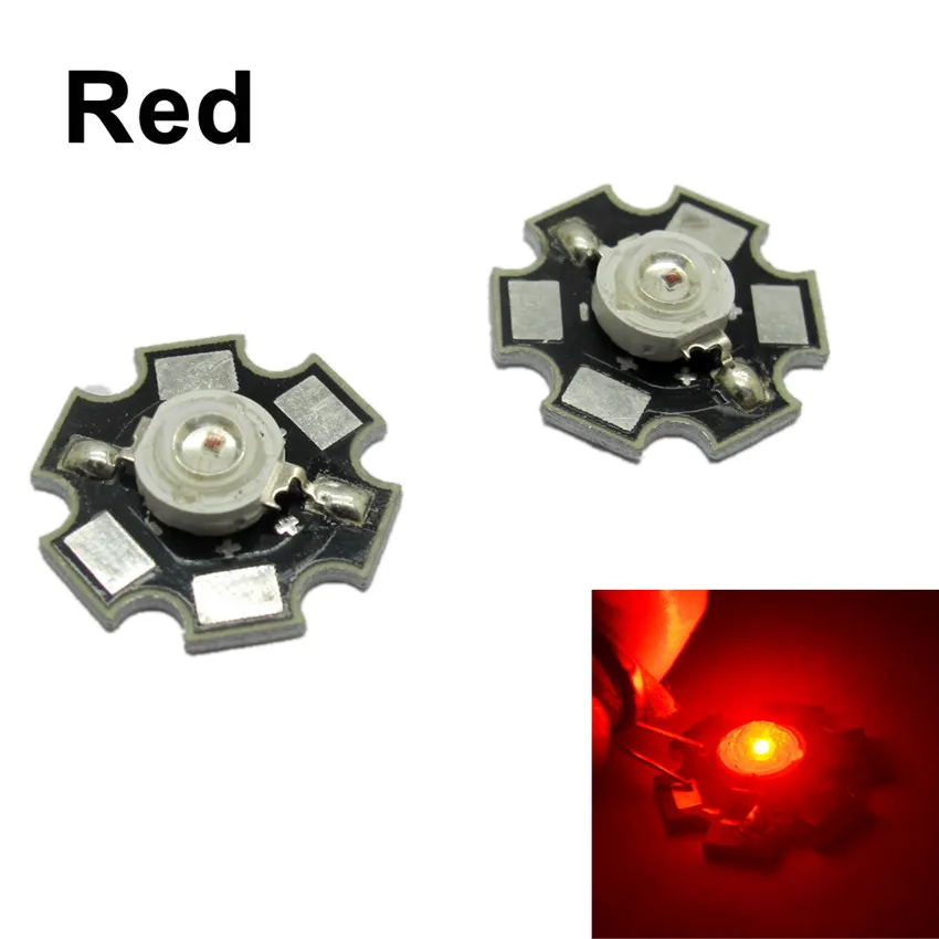 Red 630nm 10X1 Вт 3 Вт высокое мощность белый красный синий зеленый светильник шарик излучатель светодиодный лампы Диоды лампы бусины с 20 мм Звезда PCB Платиновый теплоотвод - Испускаемый цвет: Red 630nm
