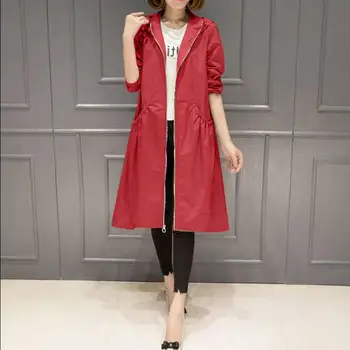 

Autumn new windbreaker hooded mid-length over the knee spring autumn large size casual women's windbreaker new arrival 2020 C63