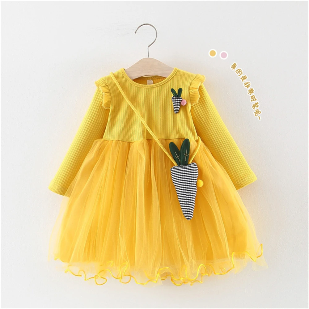 Одежда для девочек детская юбка весенне-осеннее платье с длинными рукавами и рисунком морковки для маленьких девочек юбка принцессы, одежда для девочек