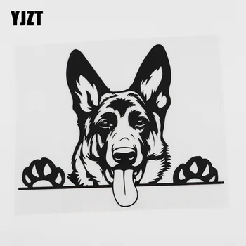 

YJZT 17.5CMX14.1CM Cartoon German Shepherd Dog Peeking Vinyl Car Sticker Black/Silver 8A-0052