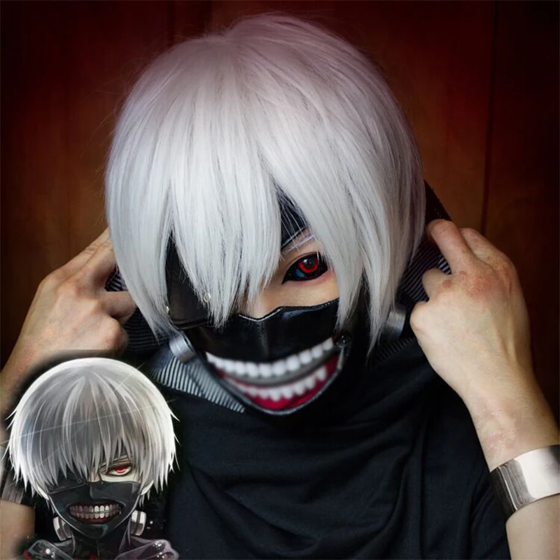 Tokyo Ghouls Wear короткий серебристо белый парик для косплея изготовленный японским