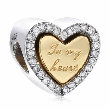 

925 Sterling Silver Beads Love Heart Charm In My Heart Letter Shine CZ Charms Fit Original Pandora Bracelet Necklace DIY Jewelry