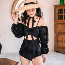 Новинка, черный цельный купальный костюм с длинным рукавом, купальный костюм, летняя пляжная одежда, сексуальный купальный костюм, купальные костюмы Монокини