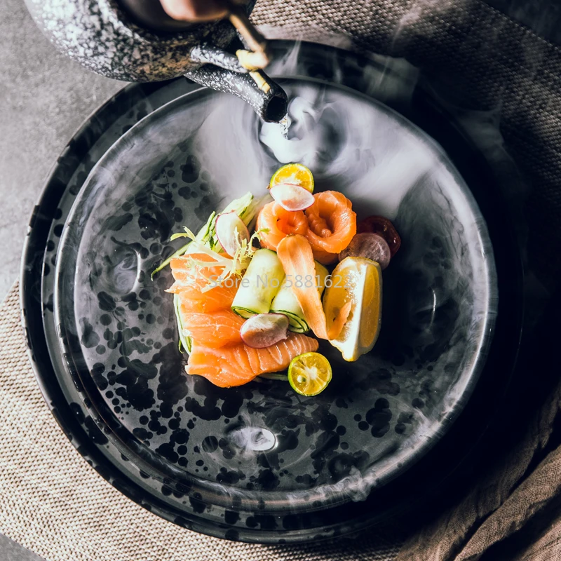 Creative Sashimi Dry Ice Plate Japanese Salmon Seafood Sushi Restaurant High-end Flat Plate Serving