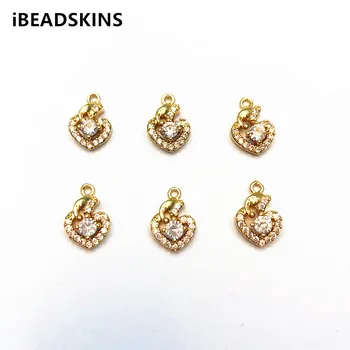 

New arrival! 14x9mm 50pcs Copper/Zircon Heart shape Charm for Earrings Making Earrings parts hand Made Jewelry DIY