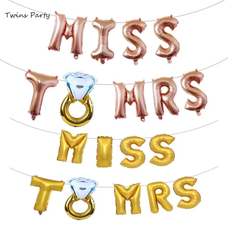 

Twins 16inch Miss to Mrs Balloon Banner Rose Gold Handwriting Letter Giant Balloon Wedding Bridal Shower Anniversary Decoration