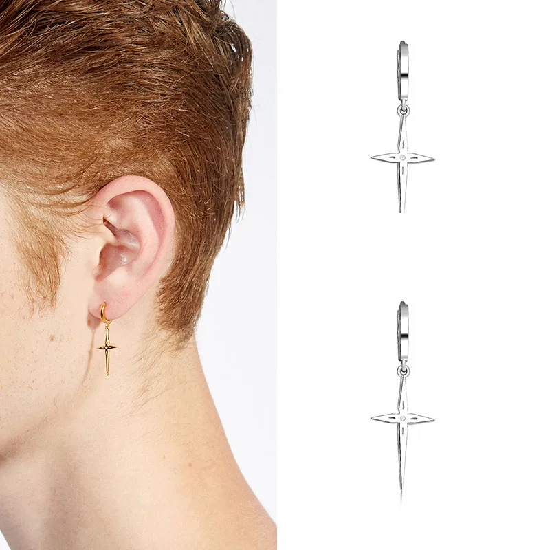 

Simple universal bronze-plated gold cross-pointer calibration earring cross eardrop for men and women