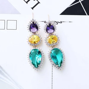 HIBRIDE Water Shape Colorful AAA Cubic Zirconia Stone Round Drop Earrings for Women Luxury CZ Party Event Jewelry E-520 - Окраска металла: B