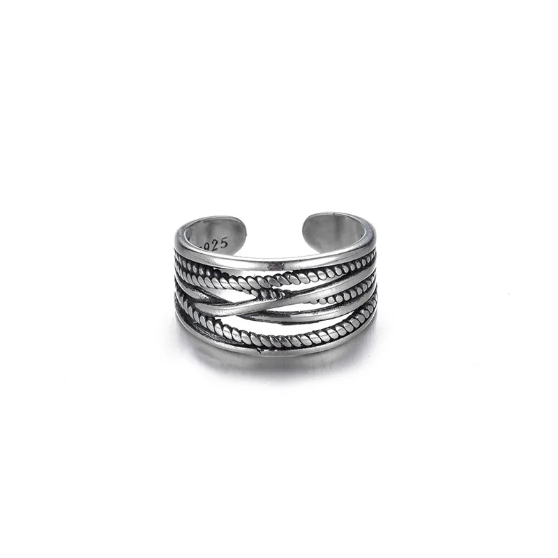 Silver Rings 925 Sterling Silver Rings for Women Vintage Wedding Trendy Large Adjustable Antique