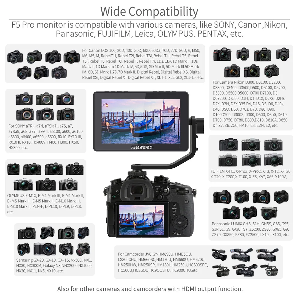 FEELWORLD F5 Pro 5.5 Inch on DSLR Camera Field Monitor Touch Screen IPS FHD1920x1080 4K HDMI Video Focus Assist for Gimbal Rig