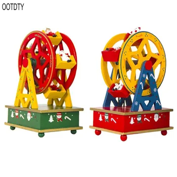 

OOTDTY New Wooden Painted Christmas Music Box Xmas Children Gift Table Home Decorations