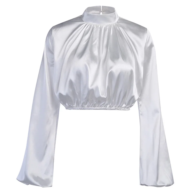 Fashion Solid Color T-Shirt Women Loose Lantern Sleeve Folds Crop Tops Autumn Korean Style T Shirts | Женская одежда