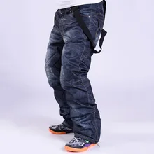 Зимние джинсовые лыжные брюки, мужские лыжные брюки из шпона, ветрозащитные водонепроницаемые теплые плотные джинсовые штаны для мужчин и женщин, YS-BUY