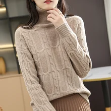 

LONGMING Women Sweater Turtleneck 100% Merino Wool Pullover Winter Warm Knitting Sweater Jumpers Jersey Female Knit Tops Solid