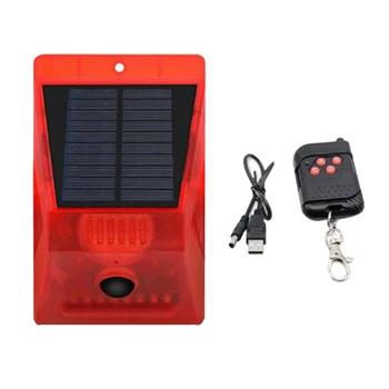 

Outdoor Solar Powered Sound Alarm Strobe Light Flashing 8LED Motion Security 1*Alarm Strobe Light 1*USB Cable 1*Remote Control