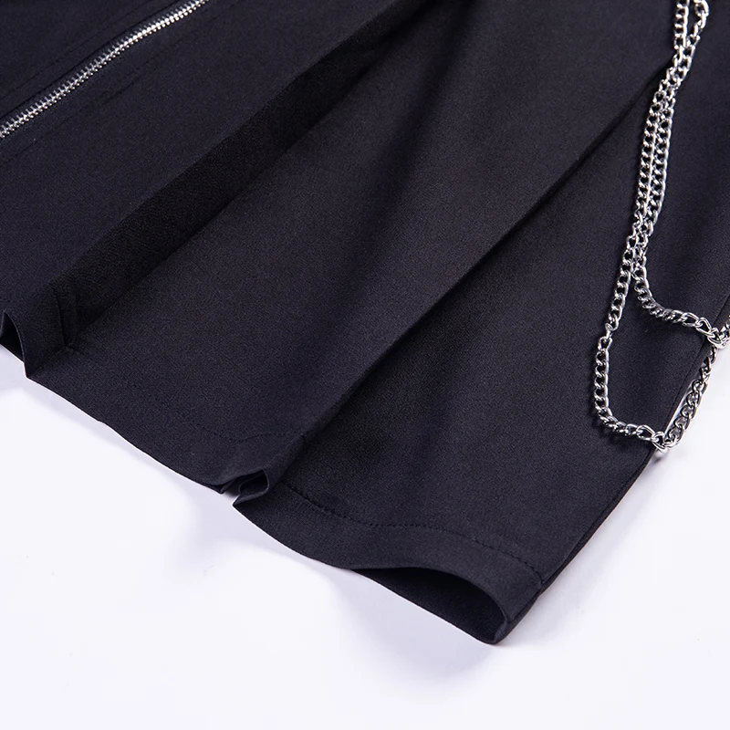 Черные юбки на молнии в готическом стиле панк, Женская Осенняя плиссированная мини-юбка с завышенной талией и кольцом, женские сексуальные юбки из искусственной кожи в стиле пэчворк
