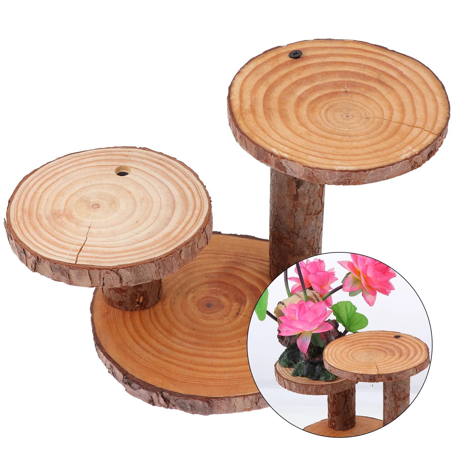 Wooden Pot Flower Holder Rack Shelf Riser Cake Planter Potted Storage Round Tray Balcony Tier Stands plant stand,wooden flower shelf