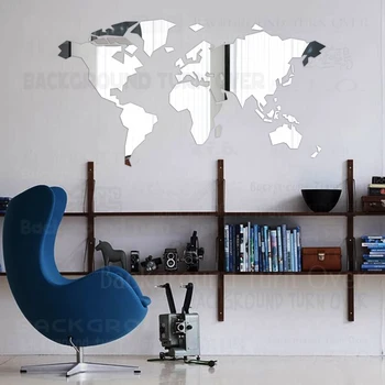 

Mirror World Map Wall Stickers Sticker Decor For Living Room background Wall Kids Room Decoration Large Abstract Time Zone R137