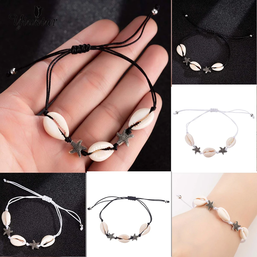 

Yiustar Sea Shells Bracelet Women Black Rope Chain Natural Seashell Bracelet Pulseras Hawaiian Style Casual for Women Keepsake