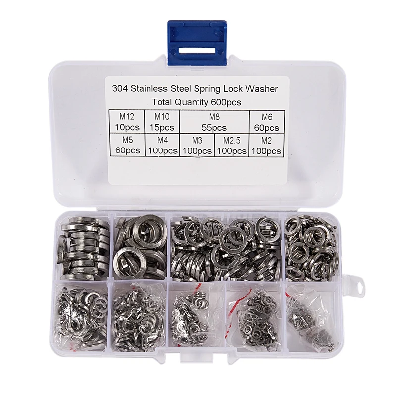 SHGO HOT-600PCS пружинная шайба GB93, M2, M2.5, M3, M4, M5, M6, M8, M10, M12