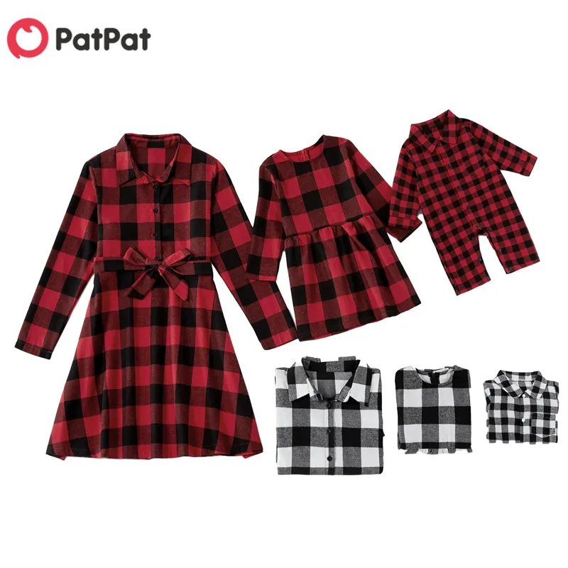 

PatPat 2020 New Spring and Autumn Mommy and Me Christmas Plaid Long sleeve Dresses Clothes Family Look Matching Clothing