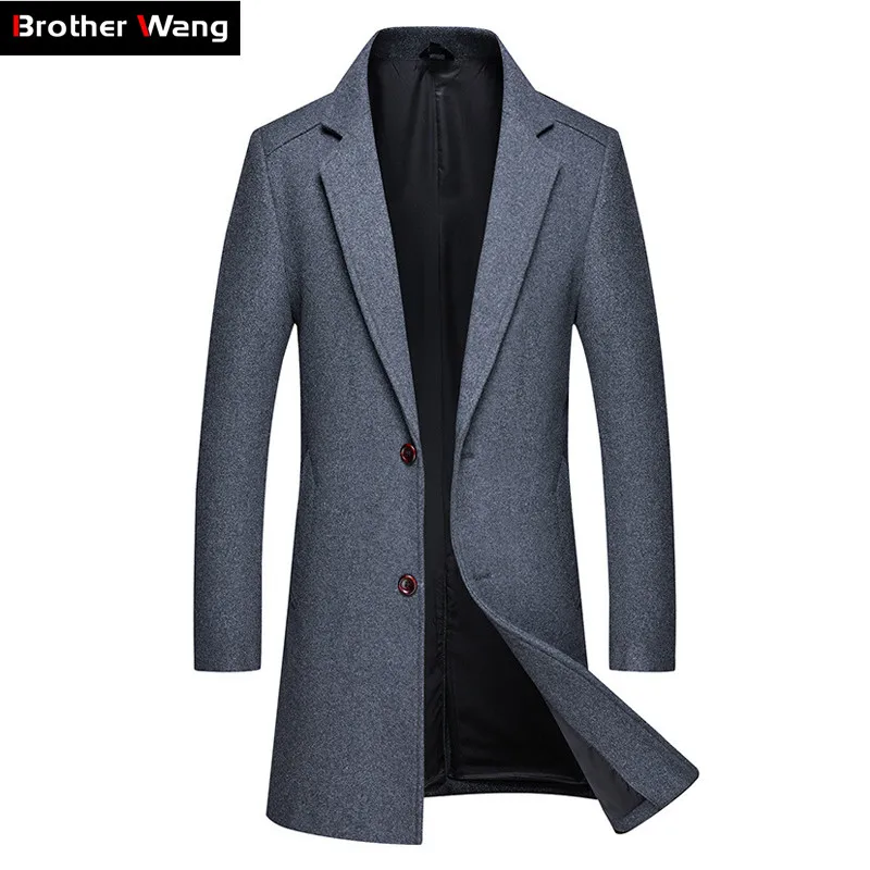 

2019 Autumn Winter New Men's Wool Coat Classic Style Business Fashion Slim Fit Thick Long Jacket Male Brand Red Wine Overcoat