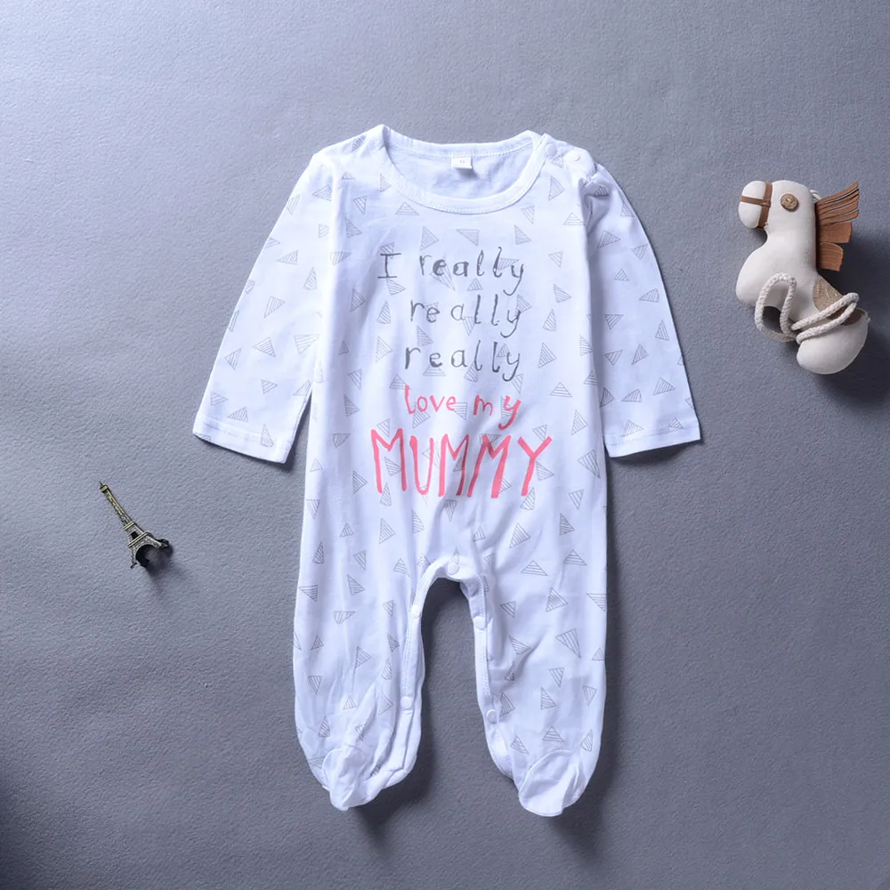 4-12M Newborn Baby Boy/Girl Cotton Romper Funny Letter Long Sleeve Jumpsuit Infant Clothes Pajama Outfits |