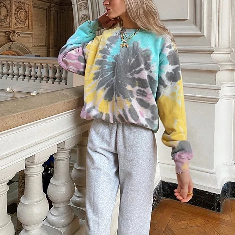 FREE SHIPPING White Blue Eye Print Stitching Pullovers Oversized Sweatshirt JKP4299