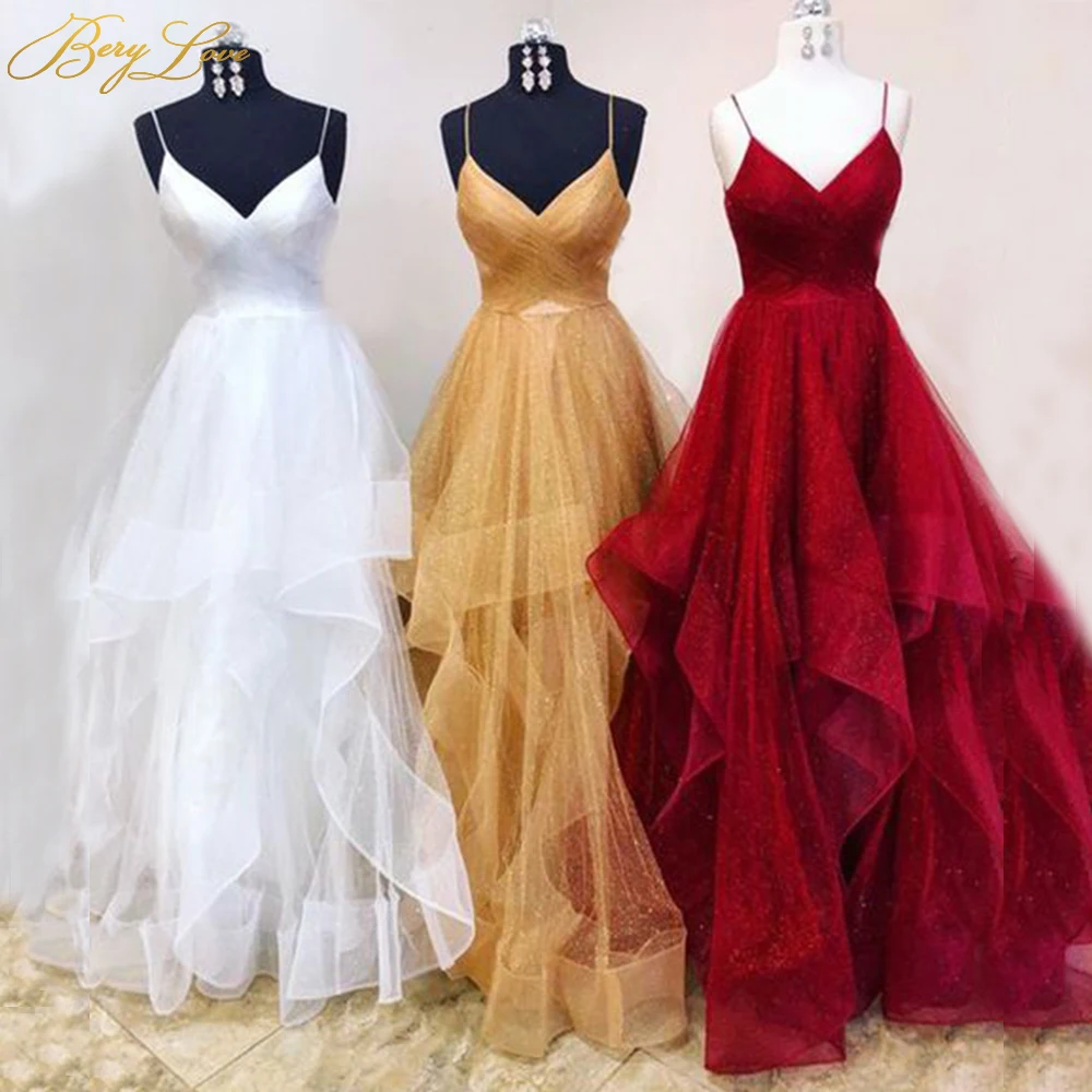 

Golden Evening Dresses 2020 Organza Sexy V neck Evening Gown Long Spaghetti Straps Open Back Crisscross Formal Prom Party Dress