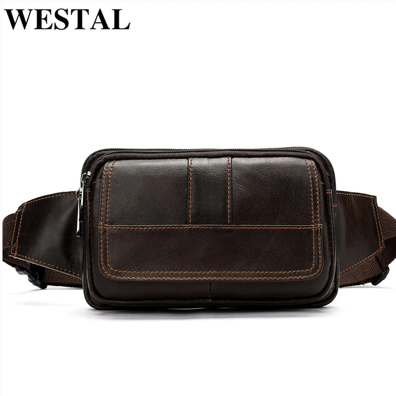 

WESTAL Men's Waist Bags Genuine Leather Male Fanny Pack Phone Belt Bag Men Hip Bags Pouch Money Belt Bags Sport Waist Pack 8966