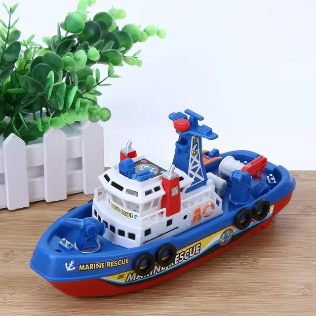 Kids Children Electric High Speed Ship Fire Boat Water Spray Music Light Marine Rescue Model Fireboat Educational Toys 4
