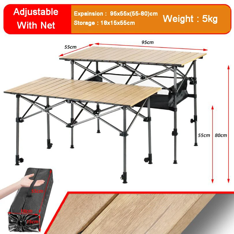 Foldable Table Camping Folding Table BBQ Portable Adjustable Height Wooden Table Outdoor Furniture Lightweight Picnic Hiking Desk