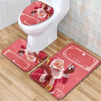 

3pcs Christmas Toilet Seat Cover Santa Claus Bathroom Mat Xmas Decor Bathroom Santa Toilet Seat Cover Rug Home Decoration 2020