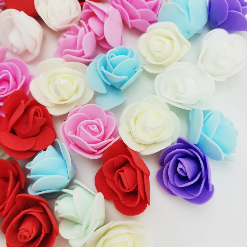 (50pcs/pack) 3cm Width Foam Rose Head Handmade Wedding Home Decoration Party Gift Box Artificial Flowers Supplies Wreath Craft