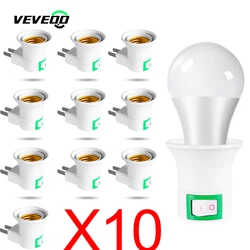 10PCS E27 switch socket LED lamp holder to American standard socket adapter converter with ON OFF button switch for living room