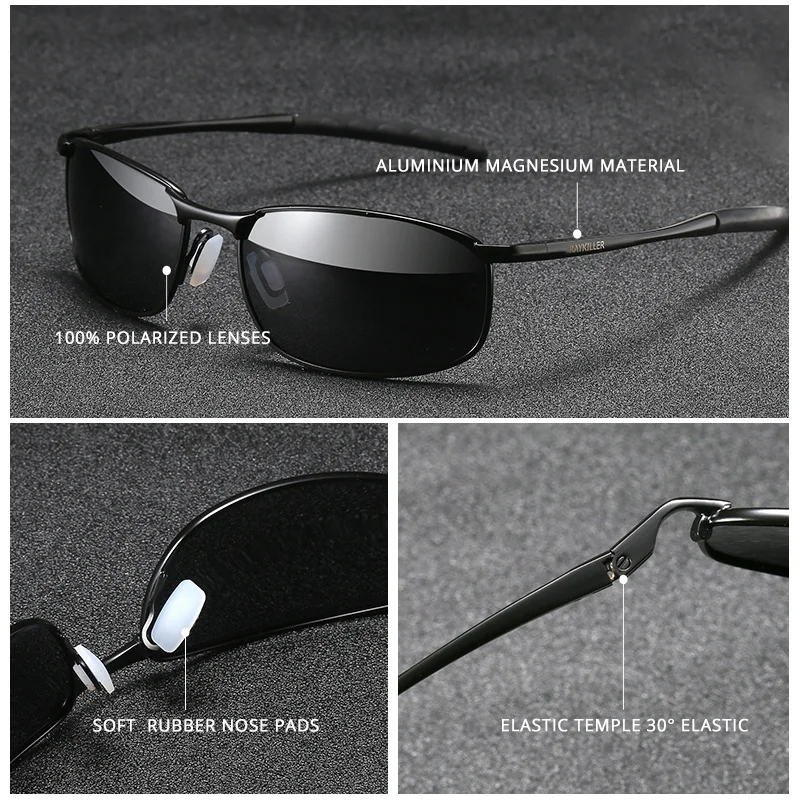 RAYKILLER Mens Polarized Sunglasses for Sports Outdoor Driving Sunglasses Men Metal Frame Sun Glasses gafas de sol
