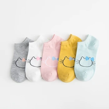 

Fashion Korean Cartoon Bow Tie Cute Cat Women's Boat Socks Low Cut Invisible Sweat Comfortable Socks Girls Ankle Female Hosiery