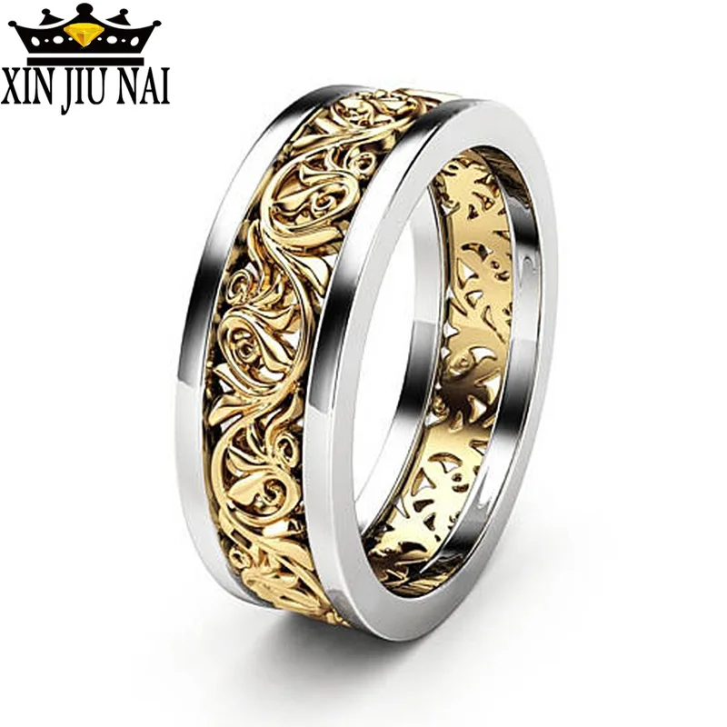 Женское кольцо с полыми цветами элегантное двухцветное в европейском стиле для