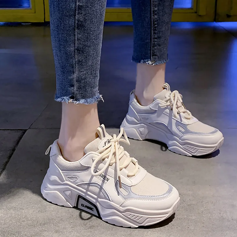 

Fashion Platform Sneakers Woman Wedges Lace Up Solid Non Slip Dad Shoes Girls Breathable Casual Shoes Women 2020 New Shallow