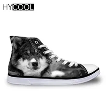 HYCOOL/Детская Вулканизированная обувь с объемным рисунком волка; Высокая повседневная мужская обувь из холстины для подростков; детская обувь на плоской подошве на шнуровке