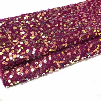 

Wine Red African Lace Fabric Latest Nigerian Sequins Lace Fabrics High Quality French Mesh Net Lace Sequence Fabric