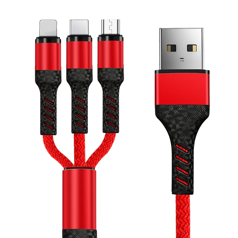 

3 In 1 USB Cable For iPhone Fast Charging Cable For Android Micro USB Type C Type-c 3in1 Mobile Phone Cables 1M Charge Cord