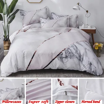 

8 Sizes Bedding Duvet Cover & Pillowcase Set Single Double Full Queen King Golden Line Marble Comforter Cover