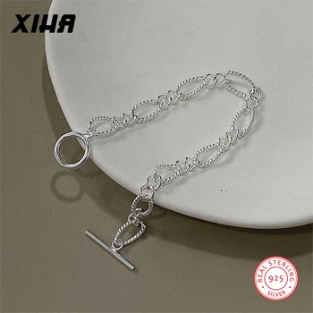 

XIHA Real 925 Sterling Silver Bracelets Women Chain Link OT Toggle Korean Style Minimalist Jewelry