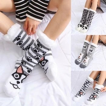 

Newly Winter Long Thicken Fleece Lined Socks Women Soft Warm Fuzzy Cartoon Floor Slipper Socks
