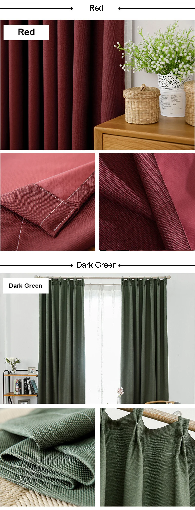 NORNE Modern Style Solid Color Cotton and Linen Thermal Insulated Curtains Blackout Curtain Drape For Living Room Brdroom Window