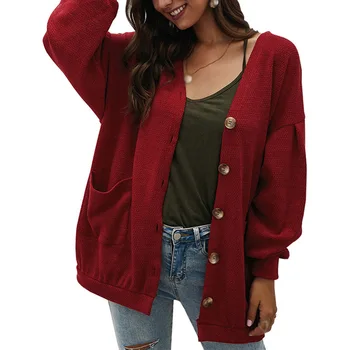 

Jackets Women's Cardigan V-neck casual autumn and winter new 2019 solid color long-sleeved warm jacket sweater COAT